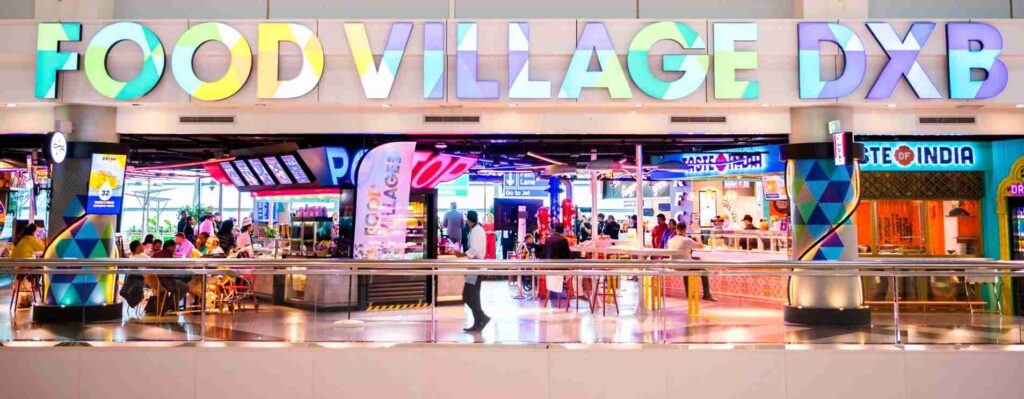 O aeroporto de Dubai dispõe de um grande praça de alimentação
