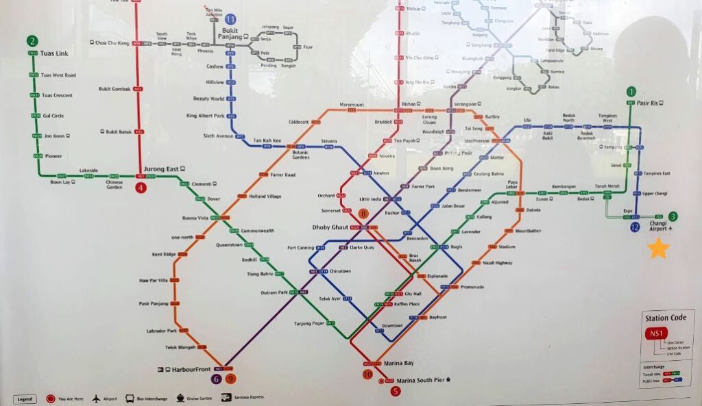O mapa do metrô de Singapura